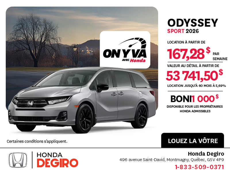 Obtenez la Honda Odyssey 2026 !