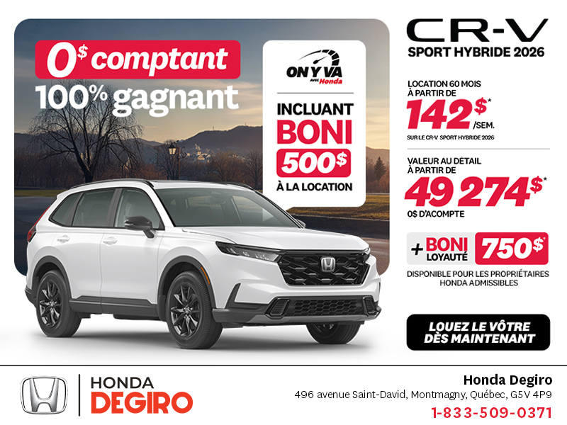Obtenez le Honda CR-V Hybride 2026!