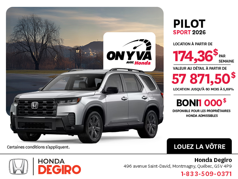 Obtenez le Honda Pilot 2026 !