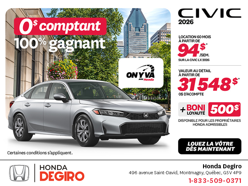 Obtenez la Honda Civic 2026 !