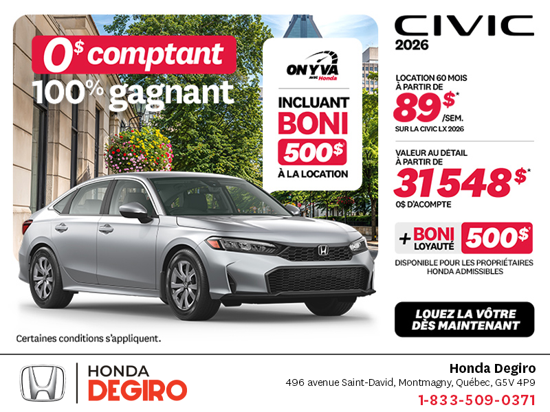Obtenez la Honda Civic 2026 !