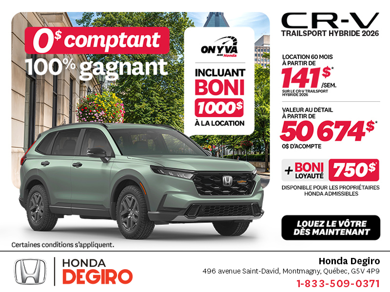 Obtenez la Honda CR-V Hybride 2026!