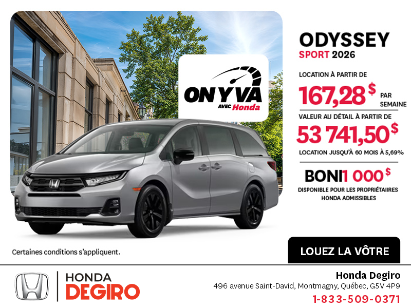 Obtenez la Honda Odyssey 2026 !