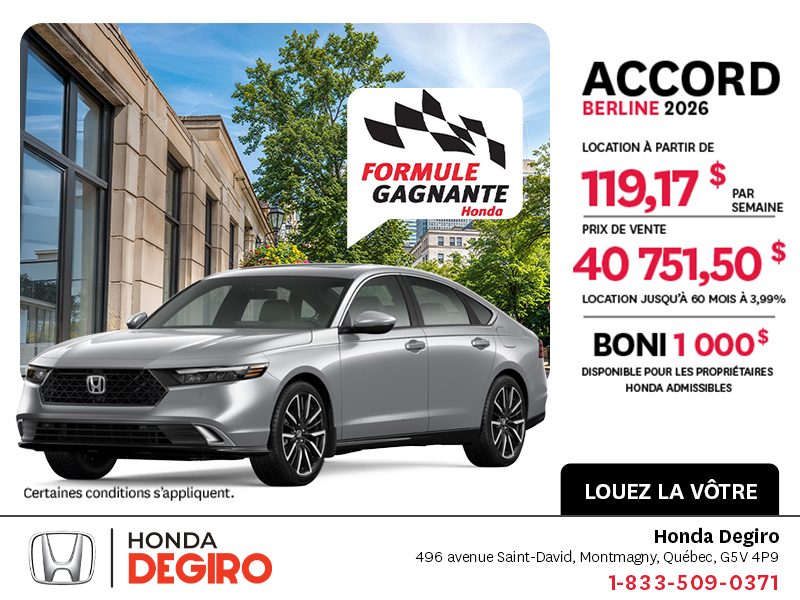 Obtenez la Honda Accord 2026 !