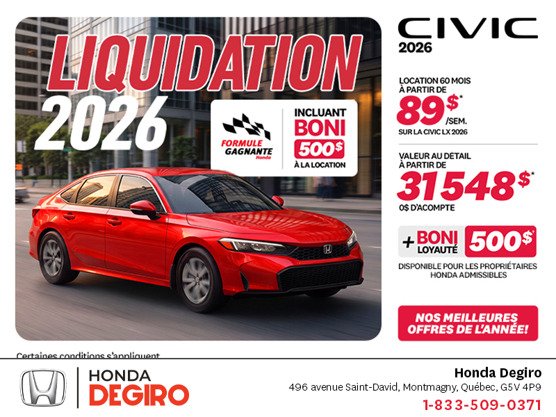 Obtenez la Honda Civic 2026 !