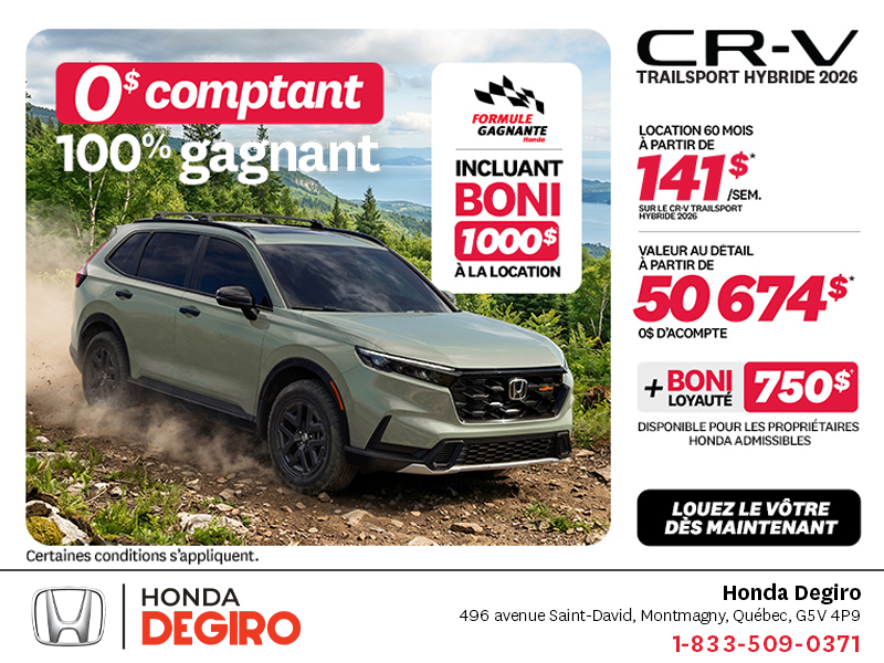 Obtenez la Honda CR-V Hybride 2026!