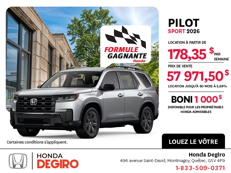 Obtenez la Honda Pilot 2026 !