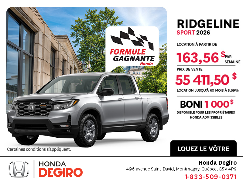 Obtenez la Honda Ridgeline 2026 !
