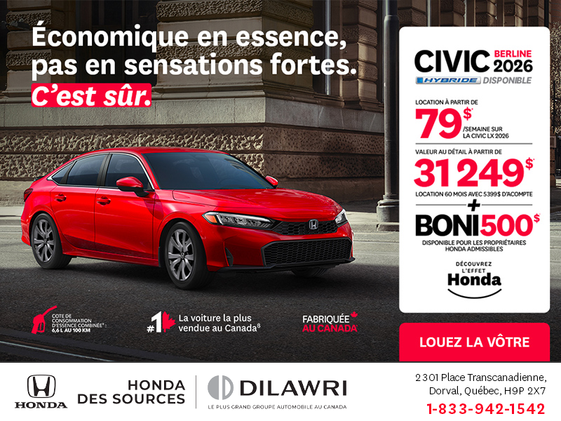 Obtenez le Honda Civic Sedan 2026 !