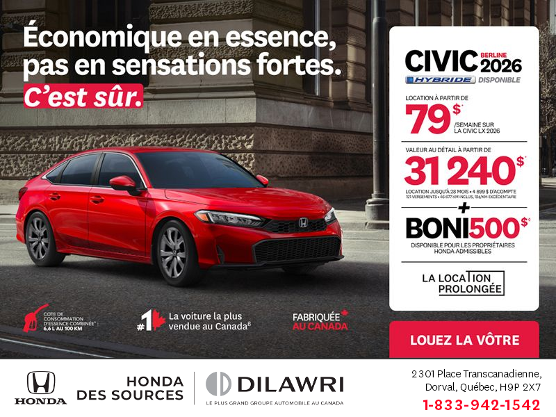 Obtenez le Honda Civic Sedan 2026 !