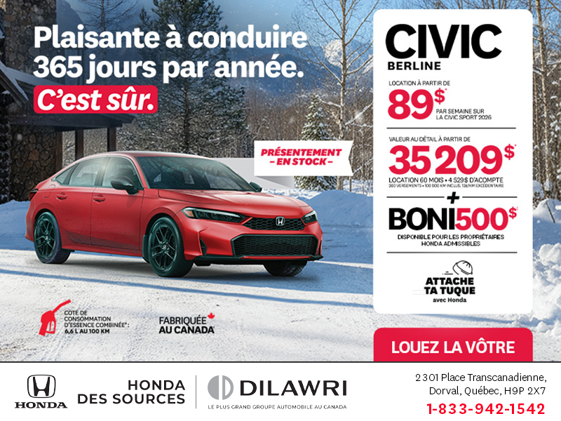 Obtenez le Honda Civic Berline 2026 !