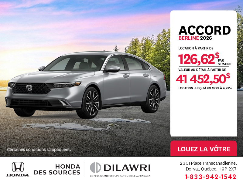 Obtenez la Honda Accord 2026 !