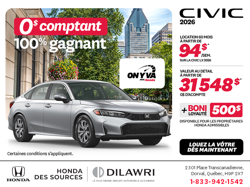 Obtenez la Honda Civic 2026 !