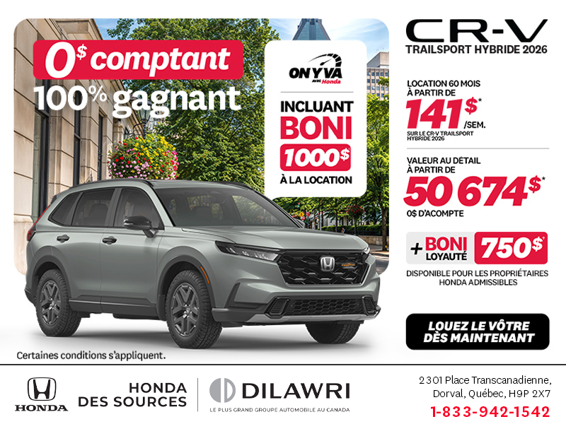 Obtenez la Honda CR-V Hybride 2026!