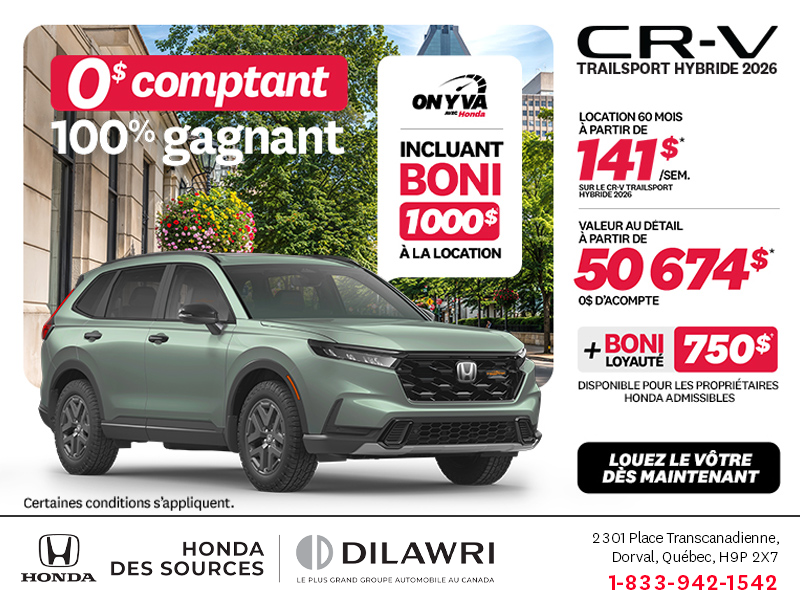 Obtenez la Honda CR-V Hybride 2026!