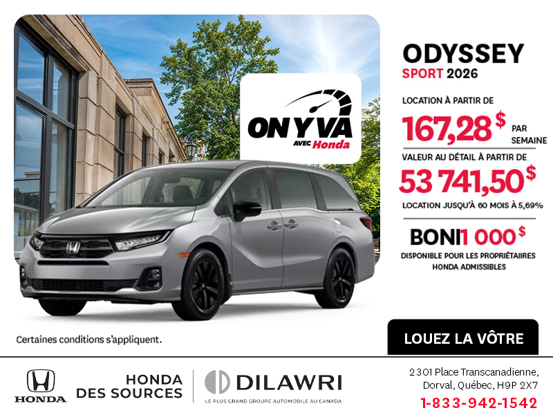 Obtenez la Honda Odyssey 2026 !