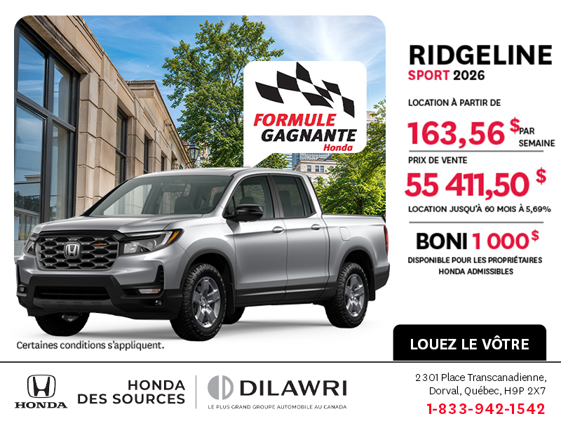 Obtenez la Honda Ridgeline 2026 !