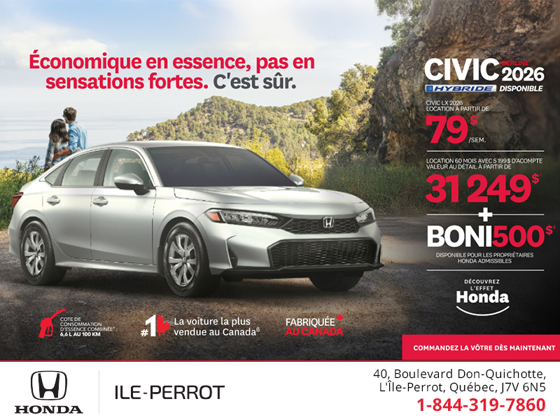 Obtenez le Honda Civic Sedan Hybride 2026 !