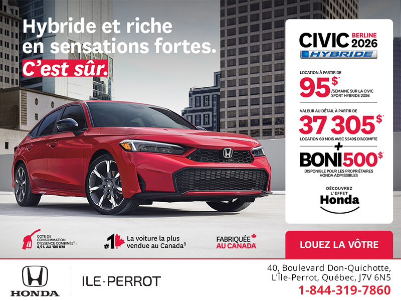 Obtenez le Honda Civic Sedan Hybride 2026 !