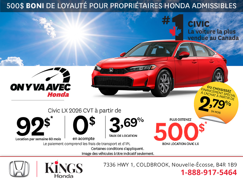 Obtenez la Honda Civic 2026!