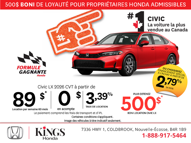 Obtenez la Honda Civic 2026!