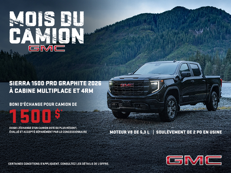 Le GMC Sierra 1500 Pro Graphite 2026 à Cabine Multiplace et 4RM