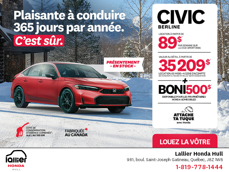 Obtenez le Honda Civic Berline 2026 !