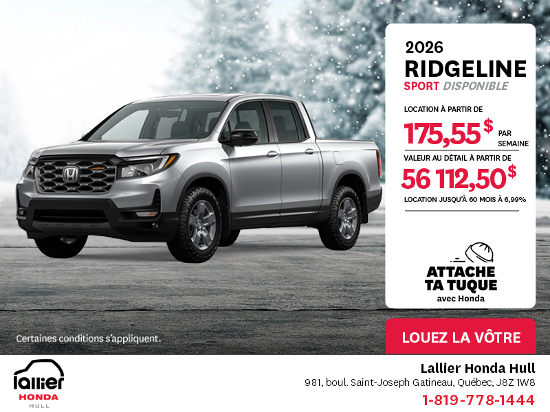 Obtenez le Honda Ridgeline 2026 !