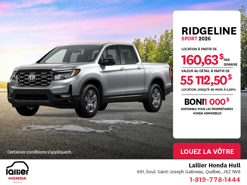Obtenez le Honda Ridgeline 2026 !