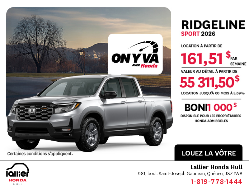 Obtenez le Honda Ridgeline 2026 !