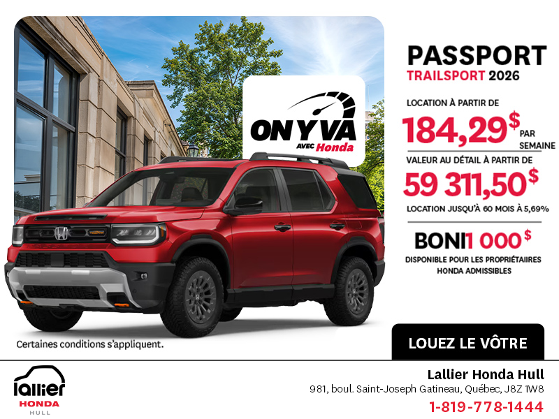 Obtenez la Honda Passport 2026 !