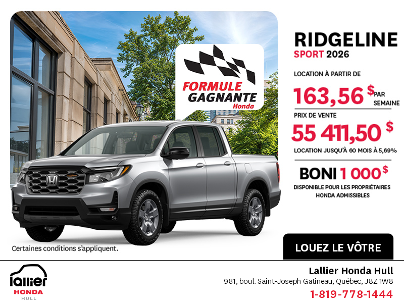 Obtenez la Honda Ridgeline 2026 !