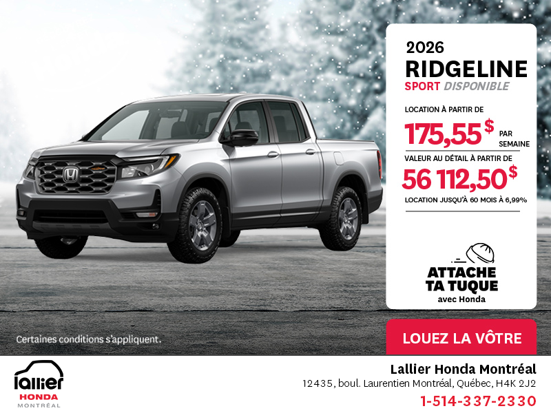 Obtenez le Honda Ridgeline 2026 !