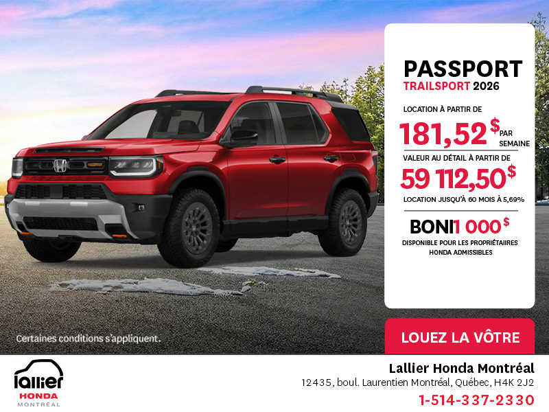 Obtenez le Honda Passport 2026 !