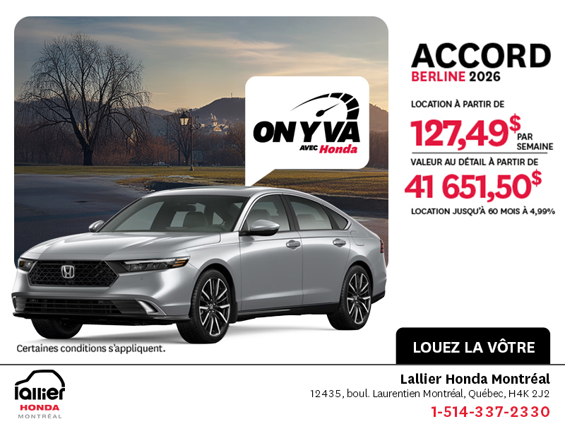 Obtenez la Honda Accord 2026 !
