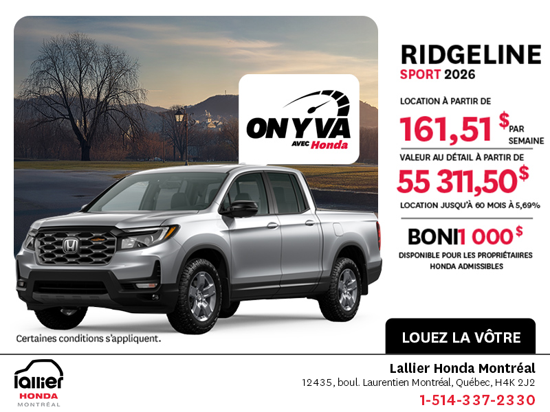 Obtenez le Honda Ridgeline 2026 !