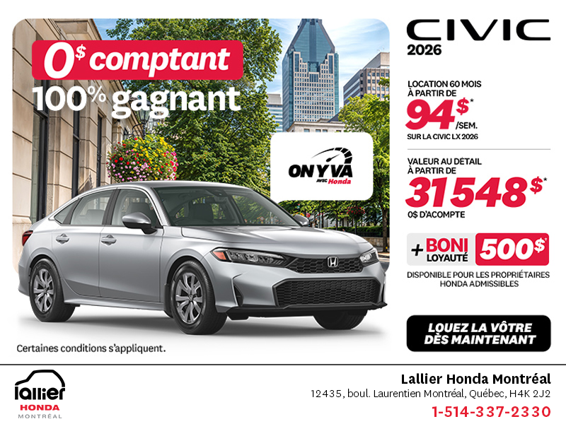 Obtenez la Honda Civic 2026 !