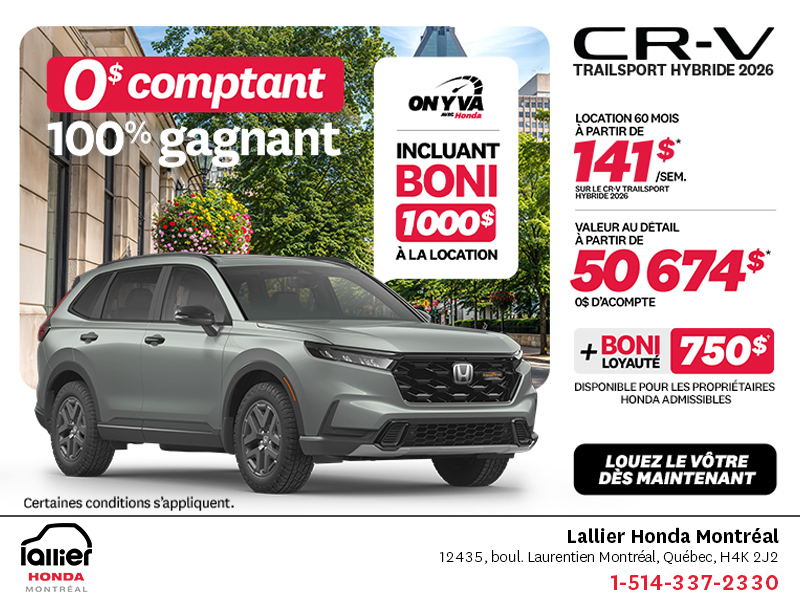 Obtenez la Honda CR-V Hybride 2026!