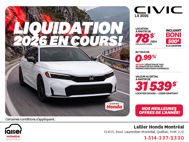 Obtenez la Honda Civic 2026 !