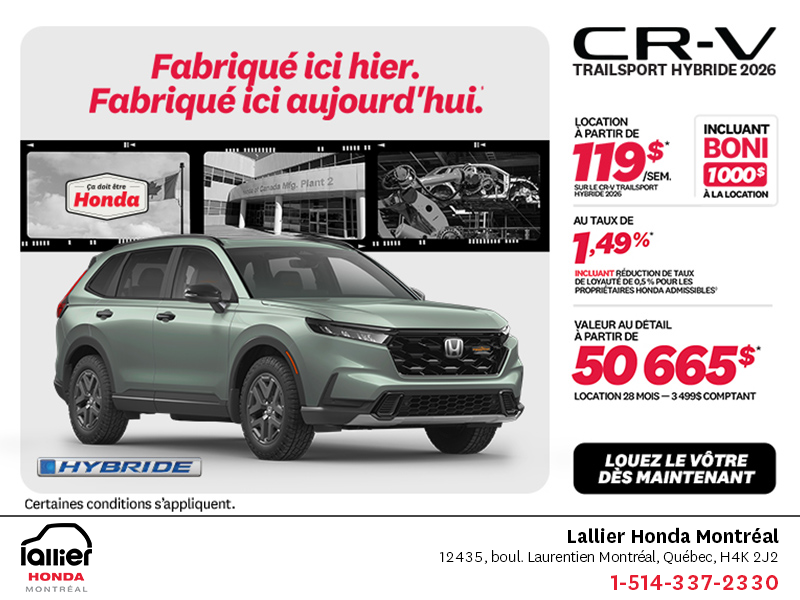 Obtenez la Honda CR-V Hybride 2026!