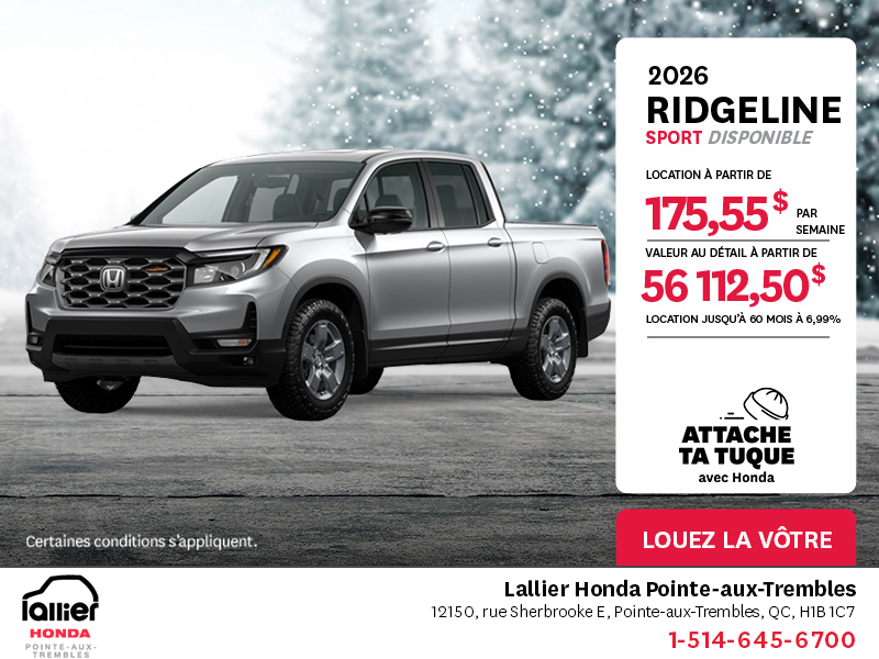 Obtenez le Honda Ridgeline 2026 !