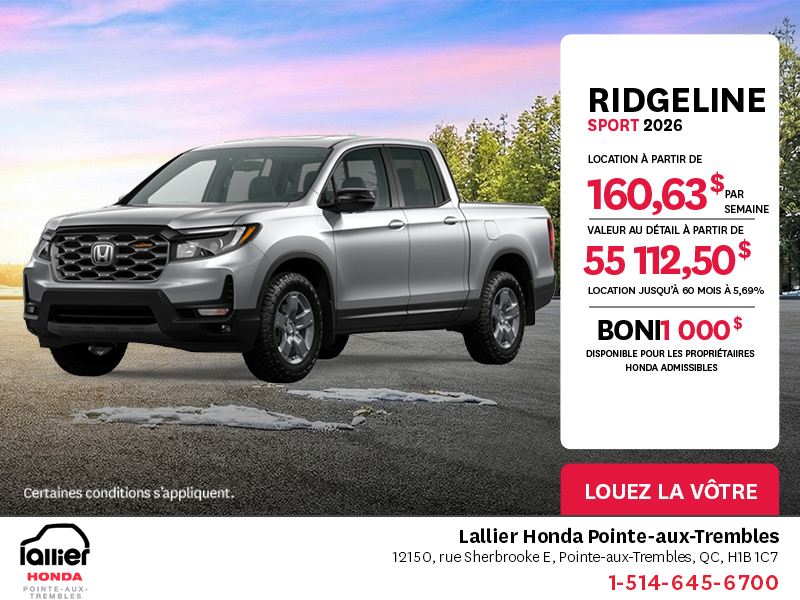 Obtenez le Honda Ridgeline 2026 !