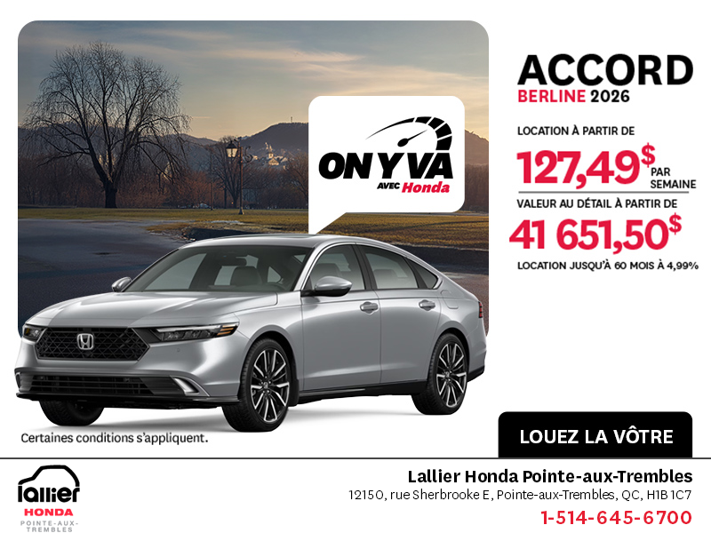 Obtenez la Honda Accord 2026 !