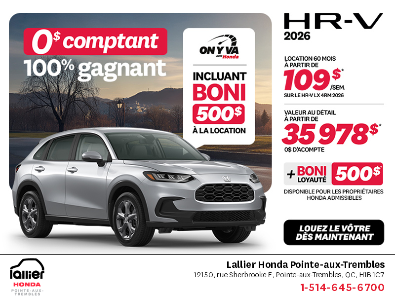 Obtenez le Honda HR-V 2026!