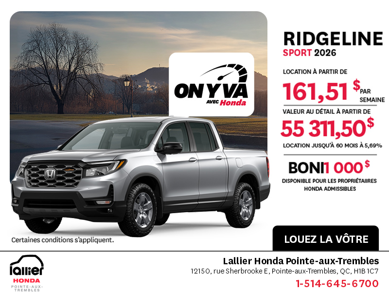 Obtenez le Honda Ridgeline 2026 !