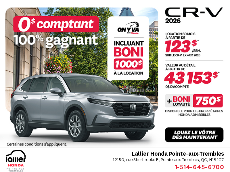 Obtenez la Honda CR-V 2026!
