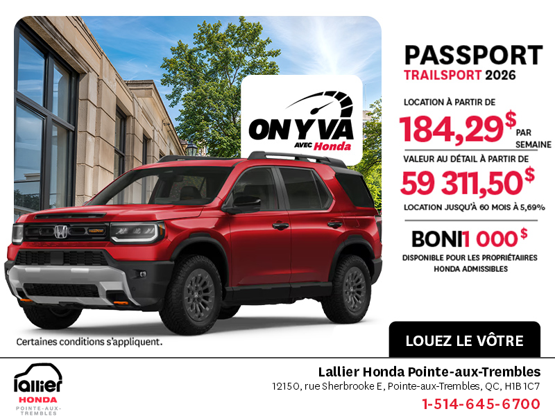 Obtenez la Honda Passport 2026 !