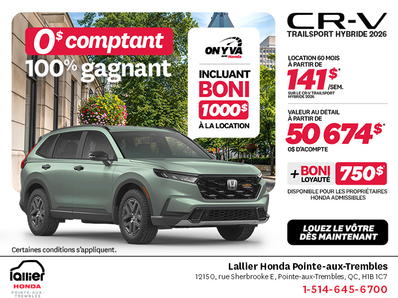 Obtenez la Honda CR-V Hybride 2026!