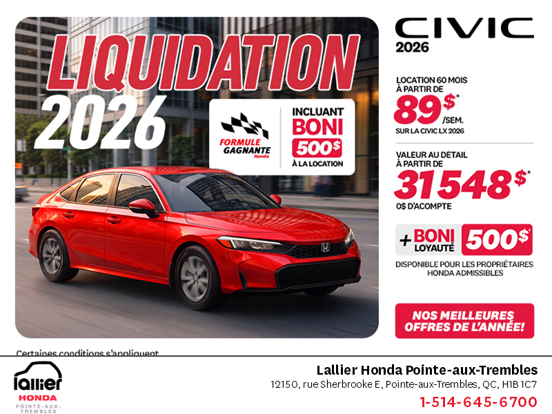 Obtenez la Honda Civic 2026 !