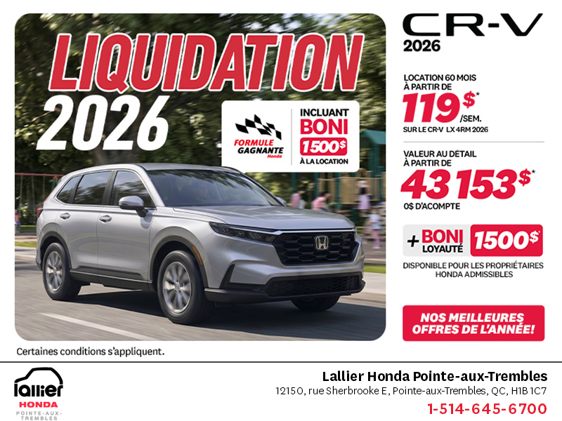 Obtenez la Honda CR-V 2026!